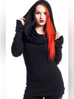 Black Hooded Women's Sweater - Sleek Pullover Style